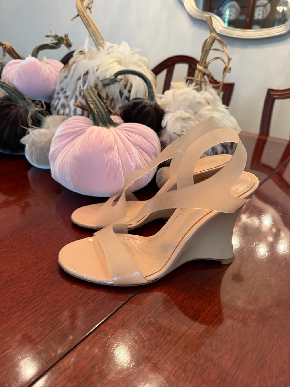 Gianvito Rossi Nude Patent Wedge Sandals